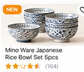 Mino Ware Japanese Rice Bowl Set 5pcs