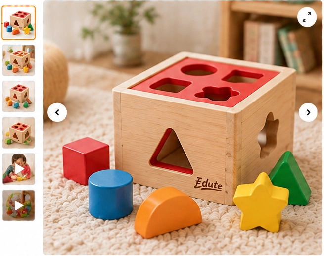 Edute Wooden Shape Sorting Box product photos and gallery