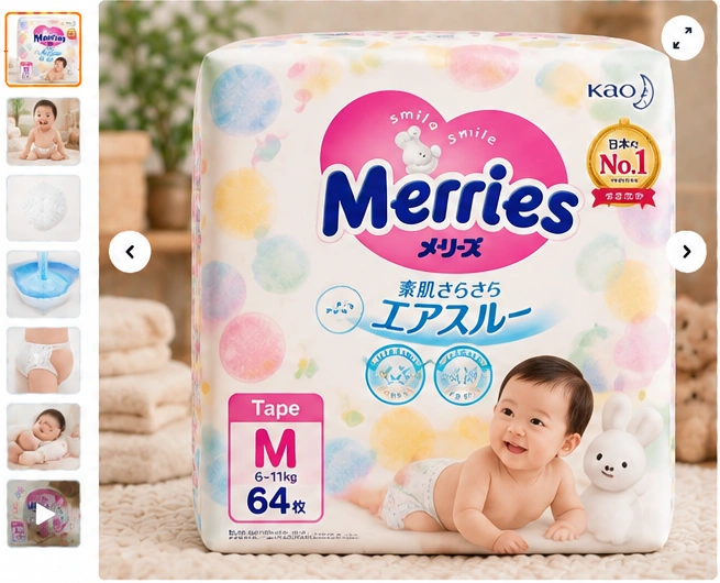 Merries Baby Diapers Pack product photos and gallery