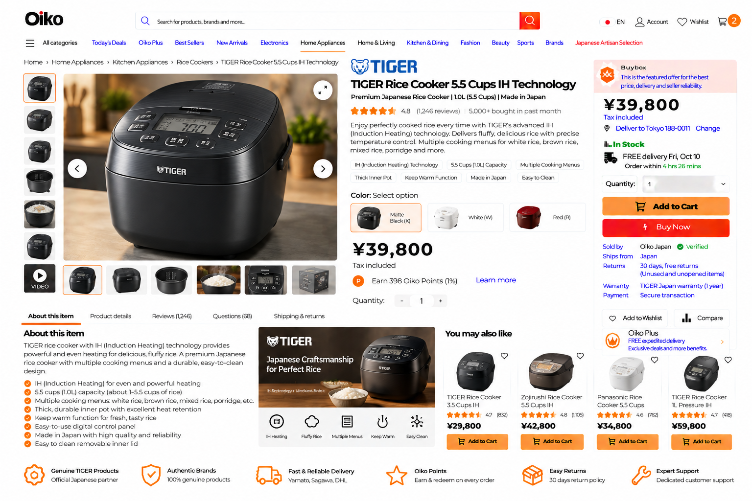 TIGER Rice Cooker 3.5 Cups IH