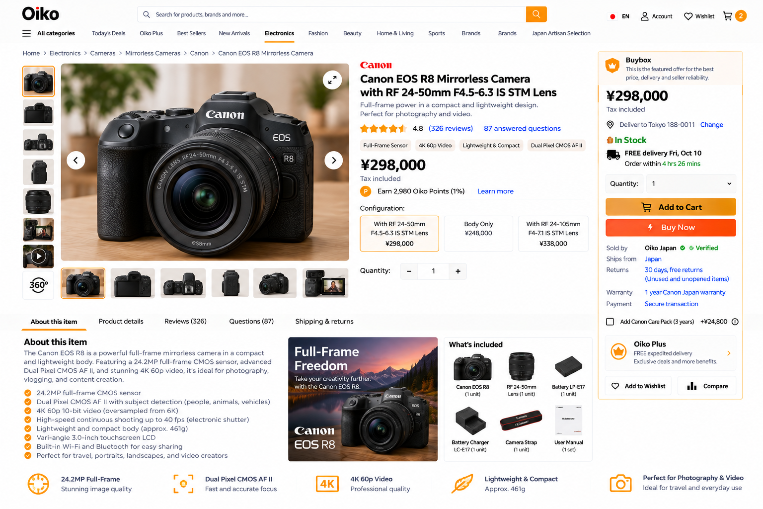 Canon EOS R8 Mirrorless Camera with RF 24-50mm F4.5-6.3 IS STM Lens
