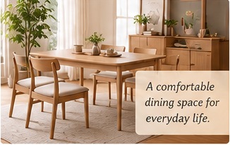 Nitori Solid Wood Dining Table Set 4 Chairs product detail image
