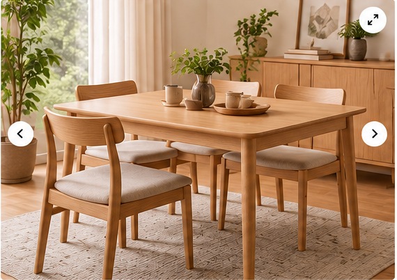 Nitori Solid Wood Dining Table Set 4 Chairs