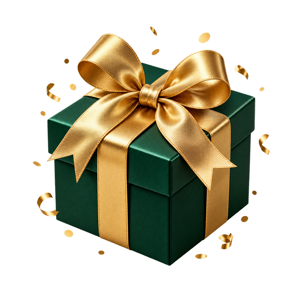 Green gift box with gold ribbon